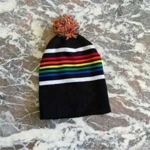 Black Striped Pom Beanie
